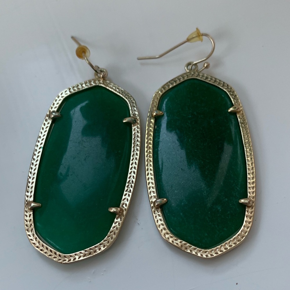 Kendra Scott Gold Earrings with Green Stones